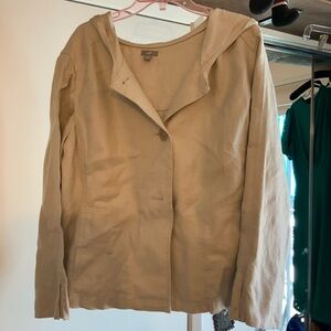 J. Jill Hemp Button Front Hooded Jacket In Oatmeal